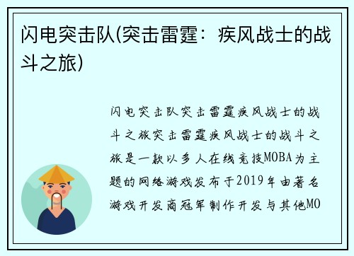 闪电突击队(突击雷霆：疾风战士的战斗之旅)